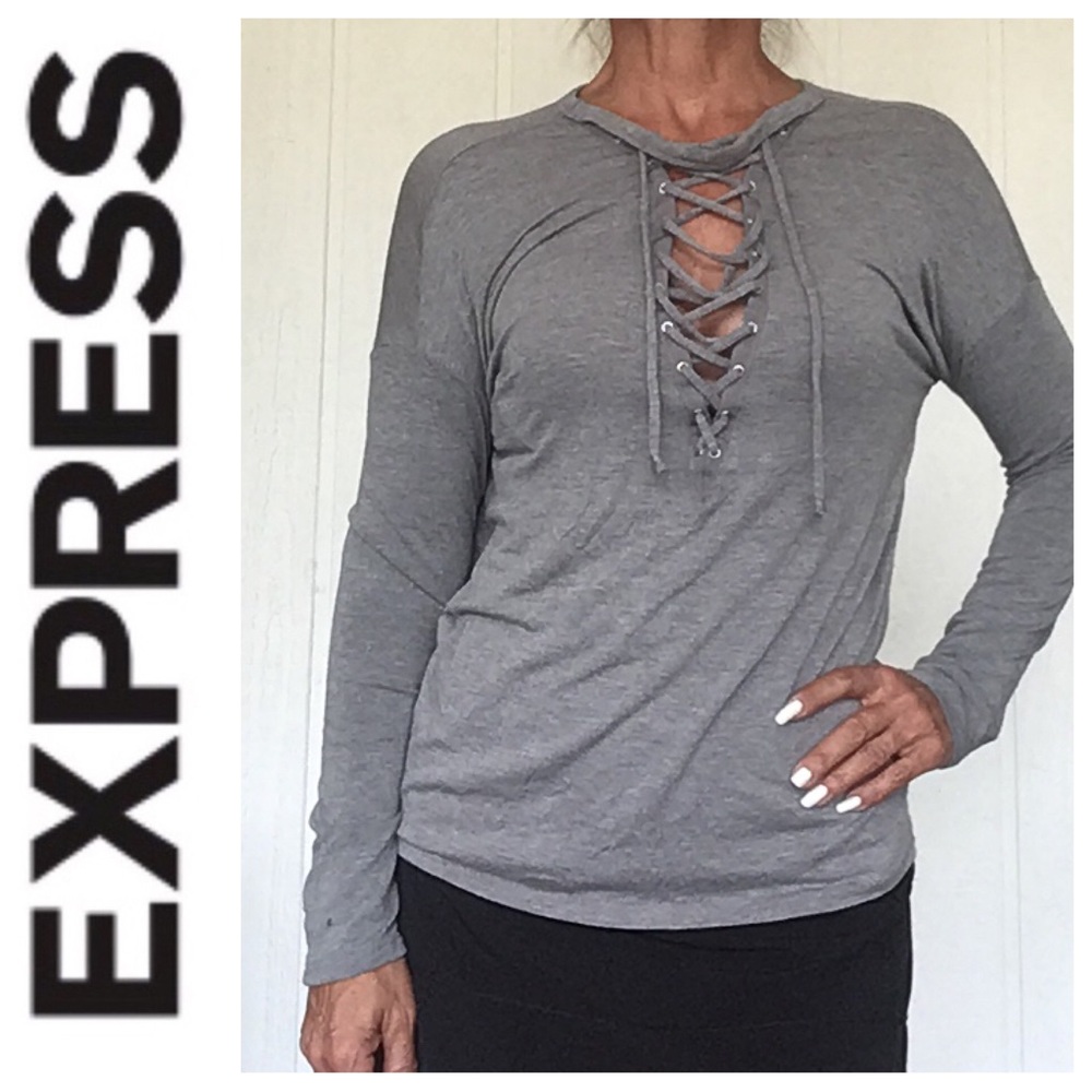 EXPRESS ONE ELEVEN LACE UP LONG SLEEVE SHIRT XS/SMALL